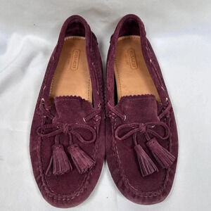Coach Nadia Size 7.5 Suede Leather Wine Moccasins Tassel Preppy Cabincore Travel